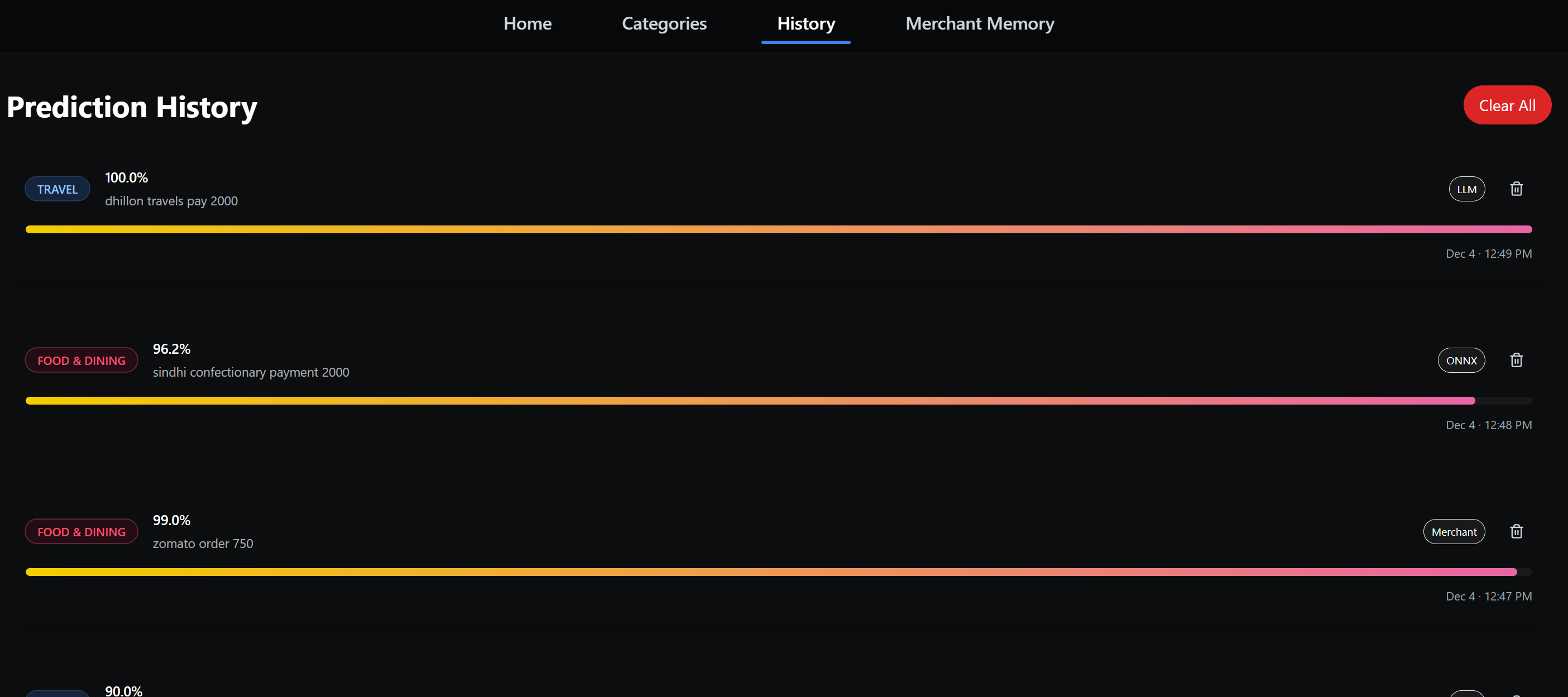 History screenshot
