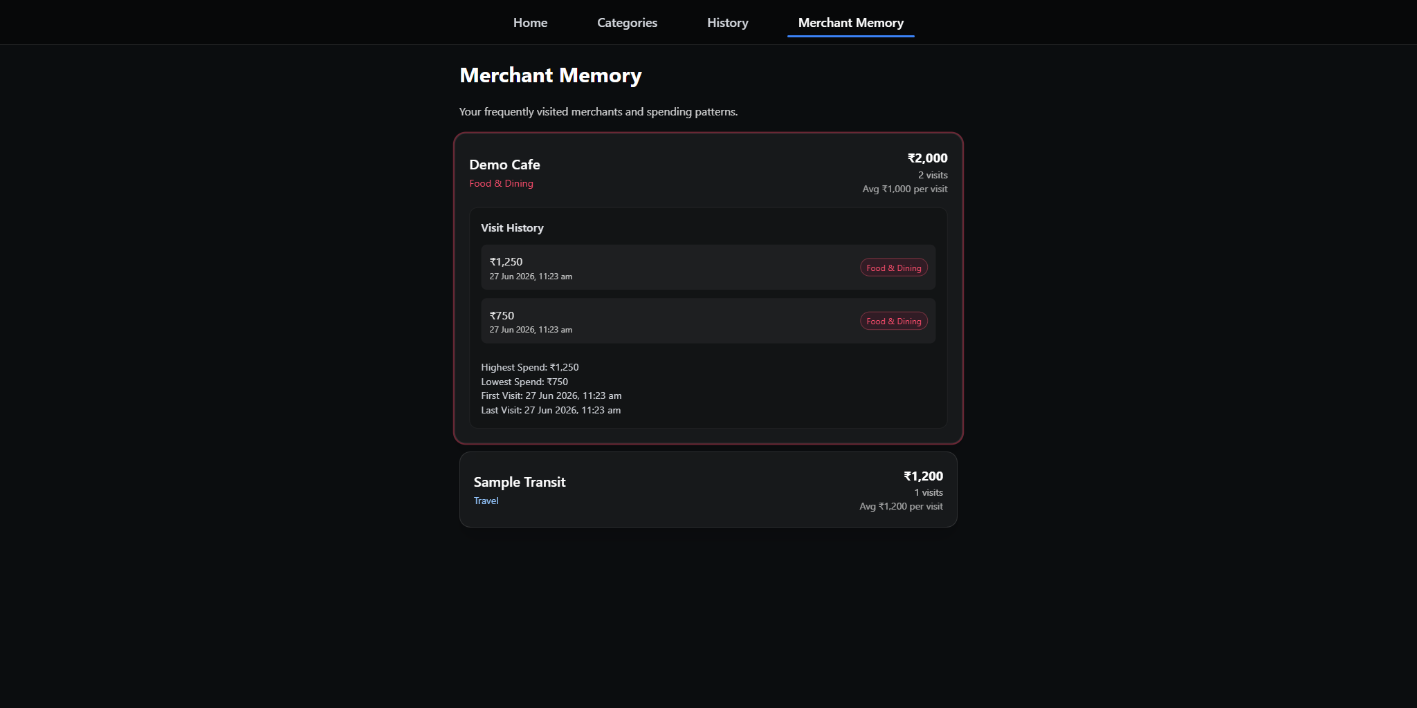 Merchant memory screenshot